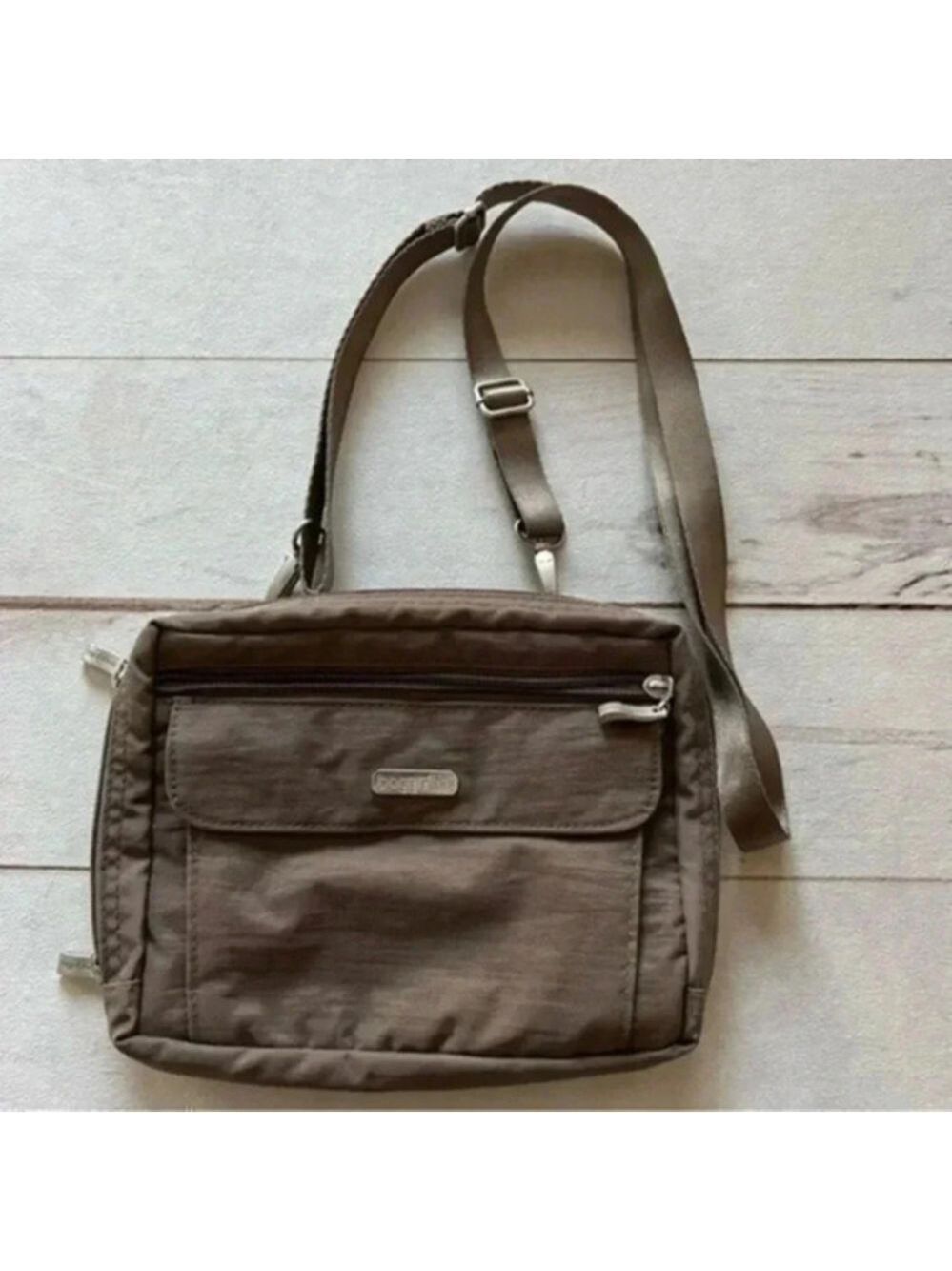 BAGGALLINI Women’s Multi Pocket Crossbody Shoulder Brown Nylon Bag